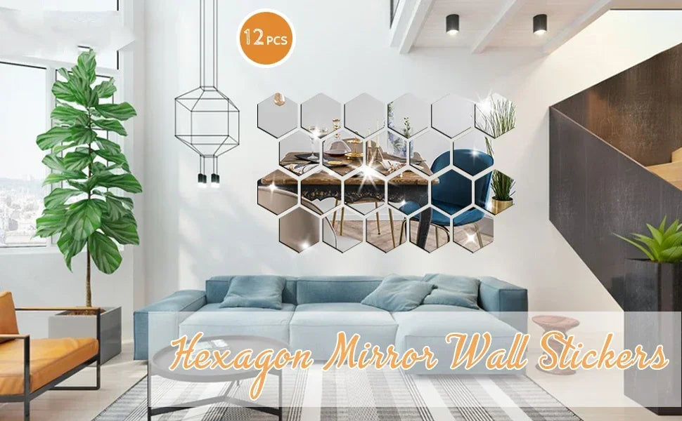 Modern Hexagon 3D Wall Mirrors