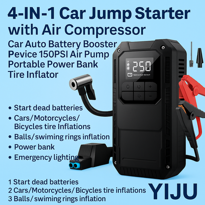 Heavy-Duty 4-in-1 Car Jump Starter with Air Pump and Power Bank