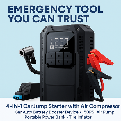 Heavy-Duty 4-in-1 Car Jump Starter with Air Pump and Power Bank
