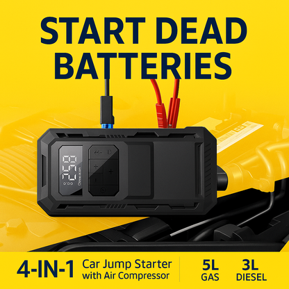 Heavy-Duty 4-in-1 Car Jump Starter with Air Pump and Power Bank