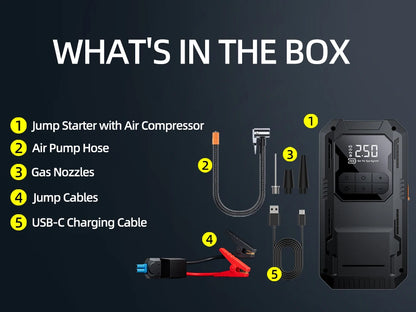 Heavy-Duty 4-in-1 Car Jump Starter with Air Pump and Power Bank